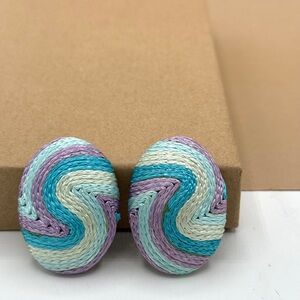Oval fabric clip on earrings statement earrings